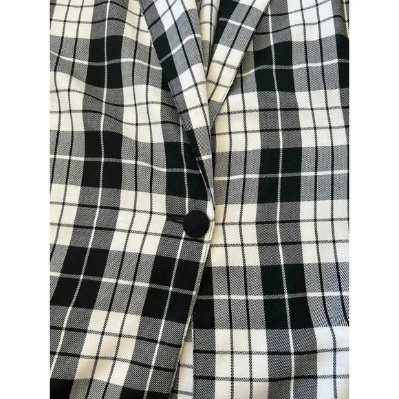 Vintage 90s Bobbie Brooks Light Black Cream Tartan Plaid Oversized Blazer 12/14 - Picture 10 of 11